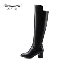 Fanyuan/Новое поступление; сезон осень; высокие сапоги для женщин; однотонные сапоги до колена на молнии; большие размеры 30-48; модные сапоги на высоком каблуке