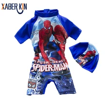 Мультяшные Купальники для мальчиков с шапкой, новинка года, цельные спортивные костюмы для плавания для мальчиков детские купальные костюмы K46-CGR1