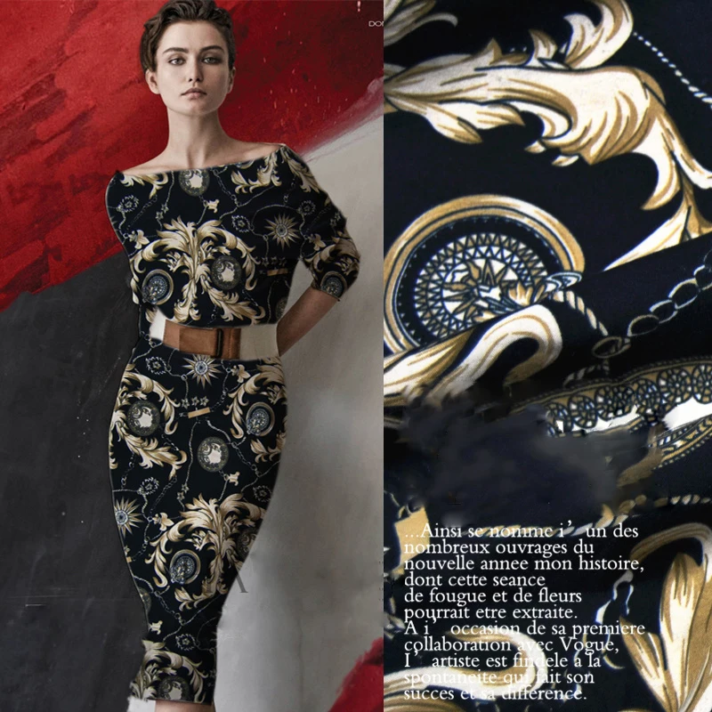

Roman Wind Wide Brand Gold Wire Cloth with Black Bottom Fashion Short Skirt Shirt Dress DIY Tailoring Fabric