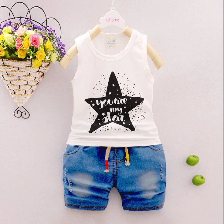 Summer Children Boys Girls Baby Fashion Infant Clothing Set Kids Cotton Cartoon Shorts Suit Twinset baby tracksuit kids clothes - Цвет: xing ivory