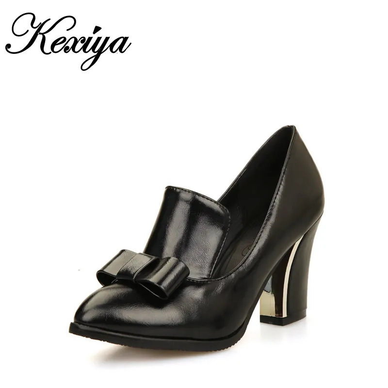 

New 2015 Fashion spring / autumn Big size 31-48 women shoes elegant solid bowknot decoration Retro Slip-On high heels AYY-090-1