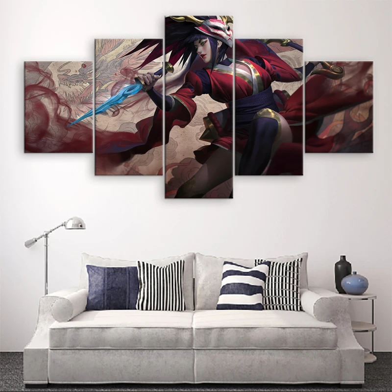 5-Panel-Canvas-Game-Poster-League-of-Legends-Akali-Wall-Art-Painting-Canvas-Printed-Home-Decor