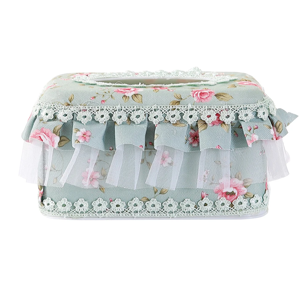

1 PC European Pastoral Style Tissue Box Creative Decorative Fabric Lace Tissue Box Container For Home Bathroom (Green)