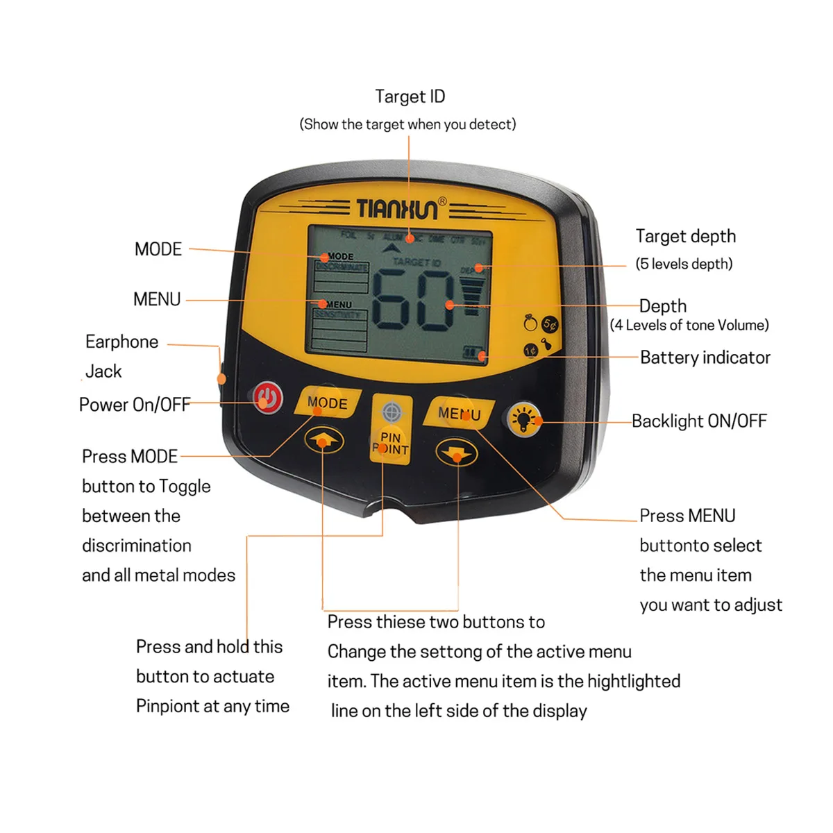 Beste TX 950 Professionele Underground Metal Detector Hoge Gevoeligheid Zilver Goud Detector met Schakelbare Backlight LCD Display