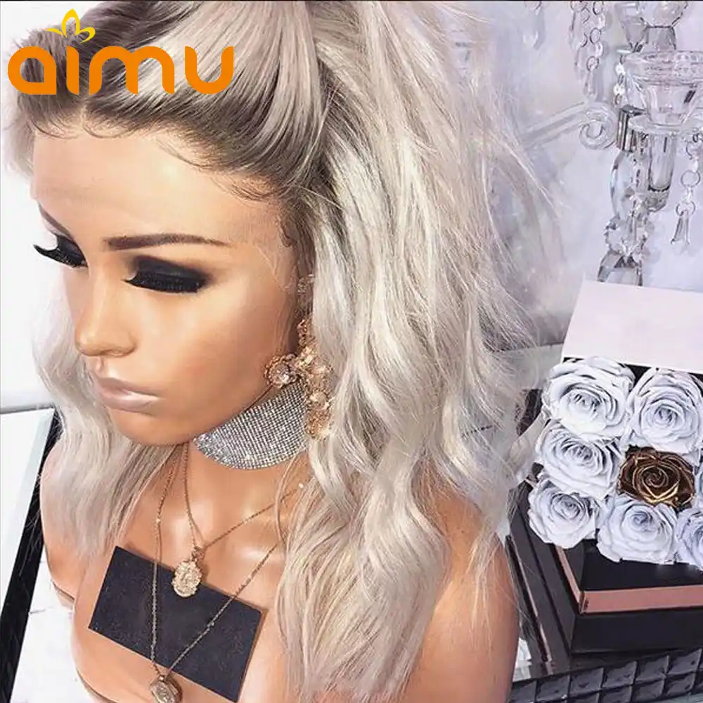 Ombre Platinum Blonde Color 60 Glueless Lace Front Human Hair