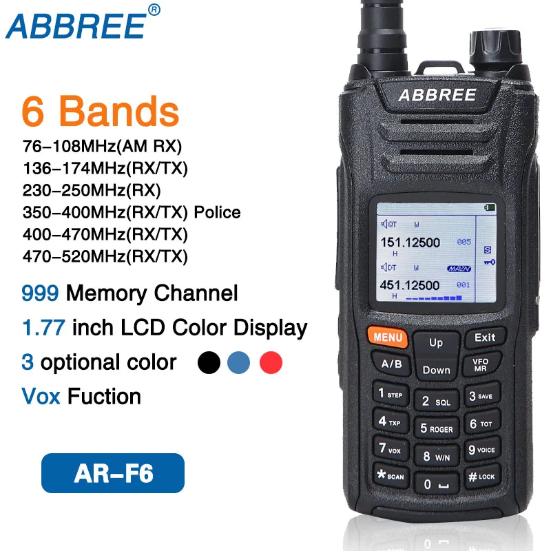 ABBREE AR F6 рация 6 диапазонов двойной дисплей режим ожидания 999CH Многофункциональный