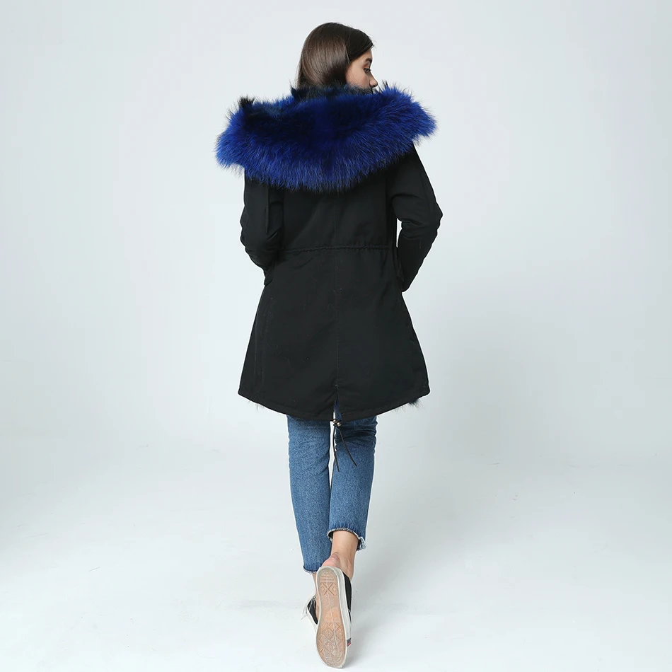 OFTBUY, Длинная зимняя куртка, женская верхняя одежда, толстые парки, енот, натуральный мех, воротник, пальто с капюшоном, настоящая теплая подкладка из лисьего меха