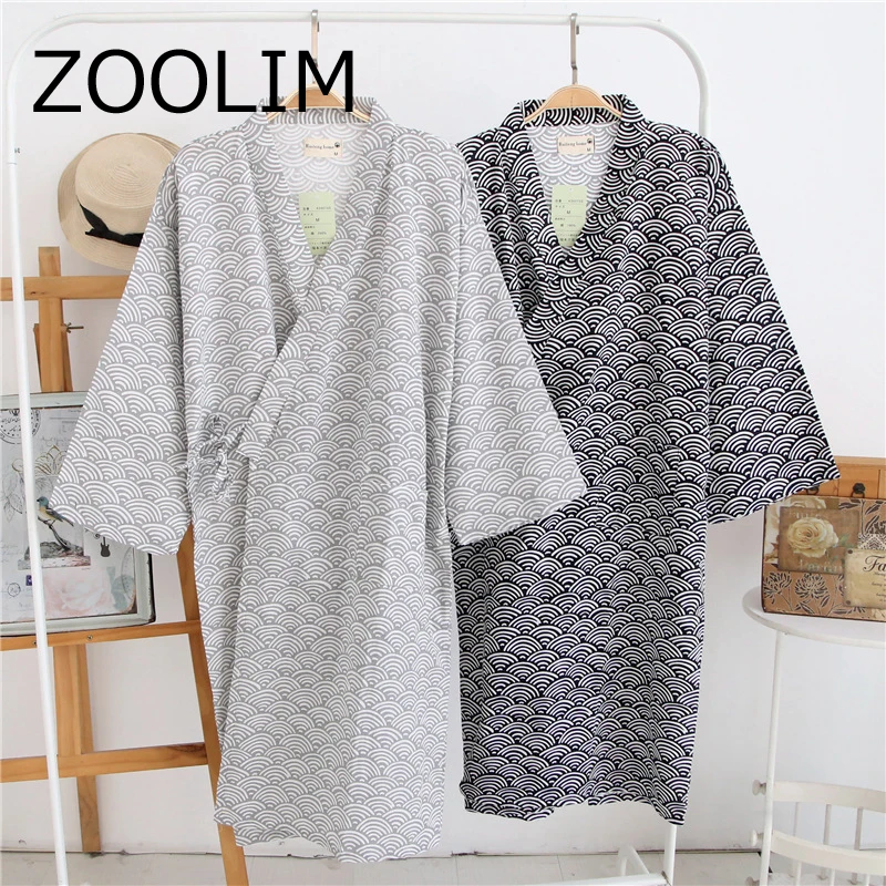 ZOOLIM Autumn Male Bathrobes 100% Cotton Kimono Mens Sleepwear Japanese Style Men Soft Thin Home Wear High Quality