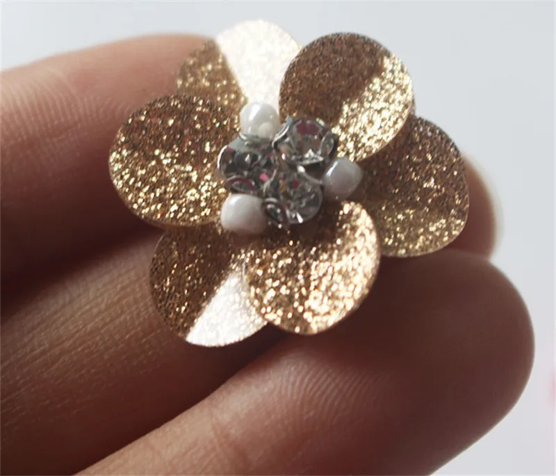 Hotfix iron on transfer 18 gold hologram flowers with pink centre 2cm