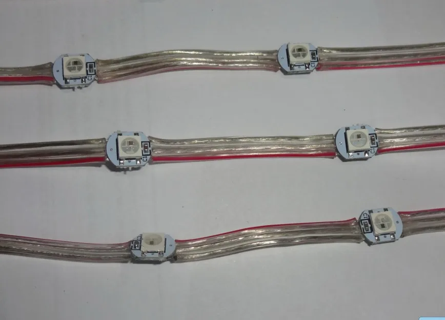 100 шт. предварительно Паяные WS2812B led с радиатора(10 мм* 3 мм); вход DC5V; 5 см расстояние между проводами; с прозрачный провод