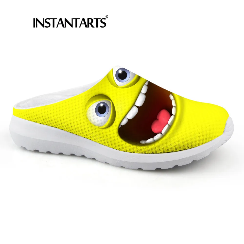 

INSTANTARTS Women 's Summer Slippers Cute Emoji Face Print Female Fashion Air Mesh Sandals Youth Girl Beach Water Flats Shoes