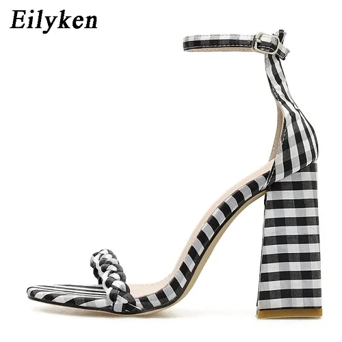 Eilyken/модные милые летние босоножки на высоком каблуке; женские Босоножки с открытым носком и ремешком на щиколотке с пряжкой; женская модельная обувь для вечеринок - Цвет: Black