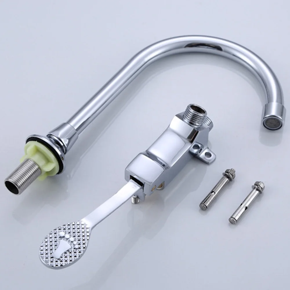 

Kitchen Water Faucet Foot Pedal Valve Copper Bathroom Basin Faucet Single Cold Tap Water Faucet