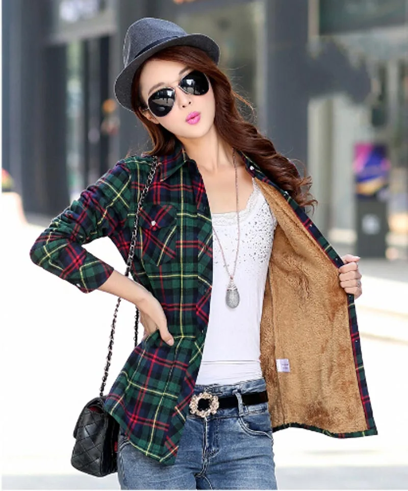 Mujeres calientes de Invierno Blusas Casuales Manga Larga Camisa de Franela Cuadros de Franela Tops Blusa Femininas Invierno Outwear Envío Shippingcs34E|blouse button|blouse bust -