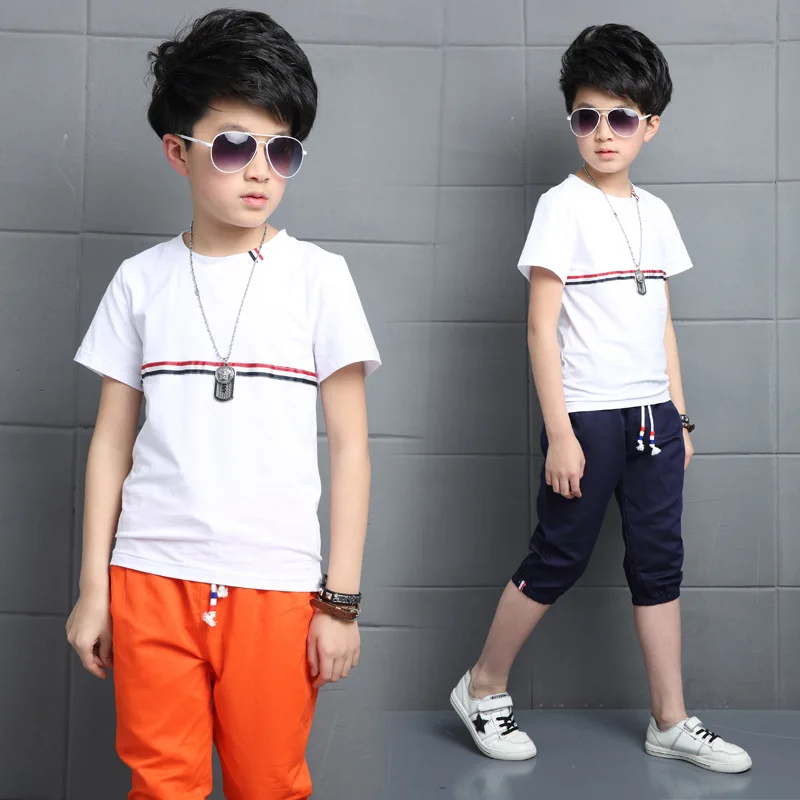 

Boys Sets 2017 Boys Summer Fashion Casual Sports Children Cotton Sleeve T-shirt Set + Kids Shorts Pants Boy Clothes Sets