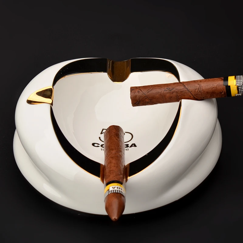 COHIBA High-definition fashion 4 Holder Ceramic Large Size Round Cigar Ashtray