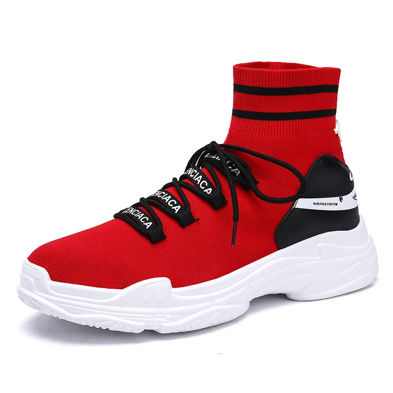 

Newest Balenciaca red sock shoes high elastic Flyknit Unisex Big Size lovers Gym Shark style zapatos de mujer running sneakers