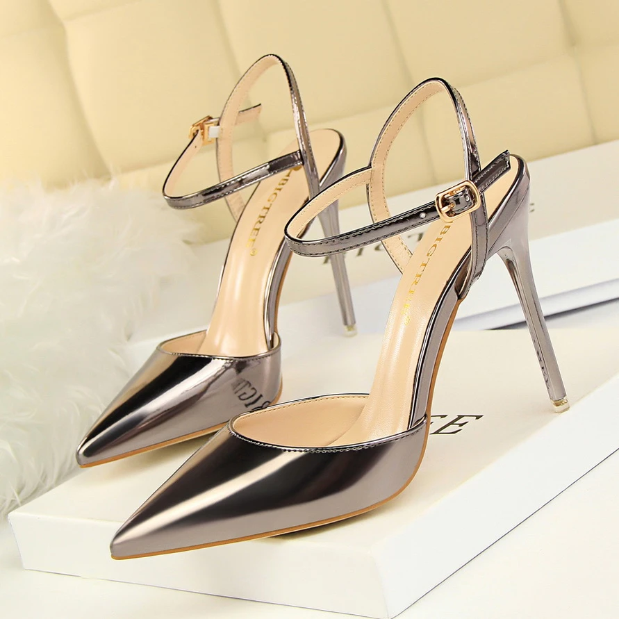heeled leather sandals with thin straps