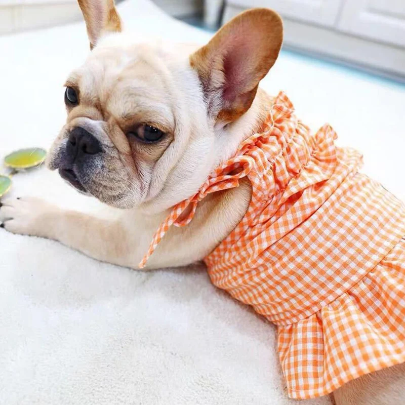 

2019 New Arrival Spring Summer Pet Dog Clothes Dress Sweety Princess Teddy Puppy Cotton Plaid Dresses For Small Pet Accessories