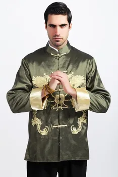 

Green Traditional Chinese Men's Kung-Fu Embroider Dragon Jacket Coat M L XL XXL XXXL Free Shipping M1012