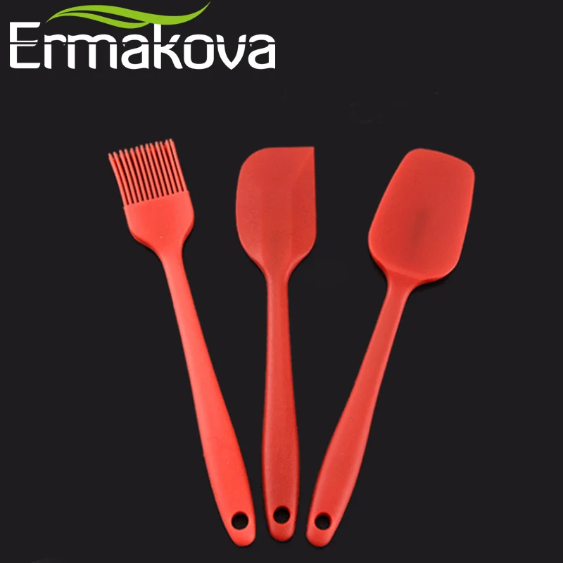 ERMAKOVA 3 Pcs Silicone Scraper Spatula Brush Set with Stainless Steel Core Non-Stick Heat-Resistant Kitchen Pastry Baking Tools images - 6