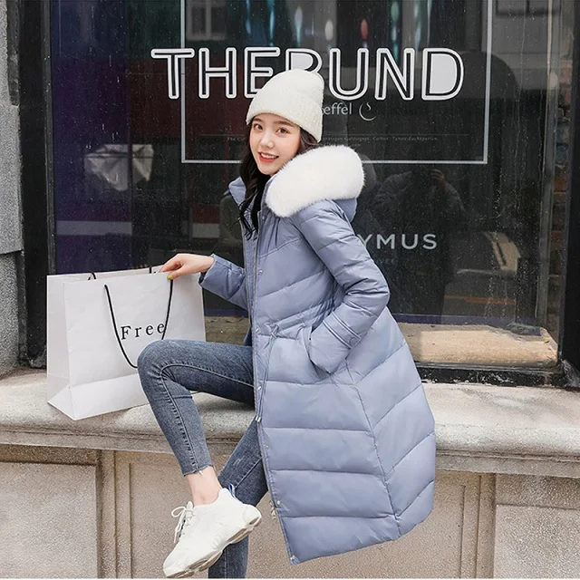 Серый Fox Fur Collar Women Winter Coat Hooded Thick Warm Outwear Coat Duck Down Filling Drawstring Women Down Jacket Parkas G773 - Цвет: Серый