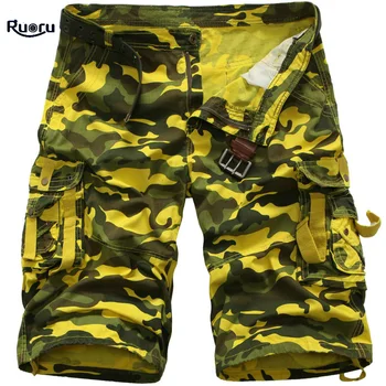 

Ruoru New Summer Fashion Plaid Beach Shorts Men's Casual Camo Camouflage Shorts Military Short Pants Male Bermuda Cargo Overalls