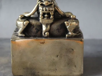 

Chinese Fegnshui Brass Animal Dragon Statue imperial jade Seal Stamp signet