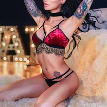 Прозрачное женское эротичное нижнее белье кружевное нижнее белье Babydoll Бандажное бархатное Нижнее Белье для сна комплект бюстгальтера пуш-ап 2 шт