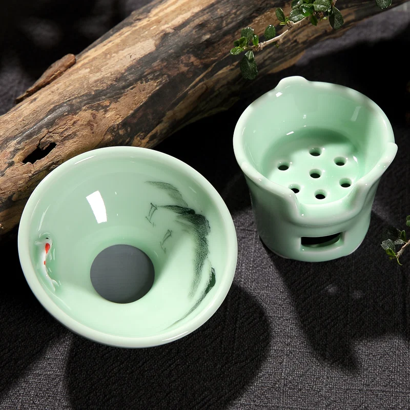 Китайский стиль Longquan Celadon Чайный фильтр домашний чайный набор кунг-фу аксессуары тисненая рыба винтажный узор Tieguanyin Чайный фильтр