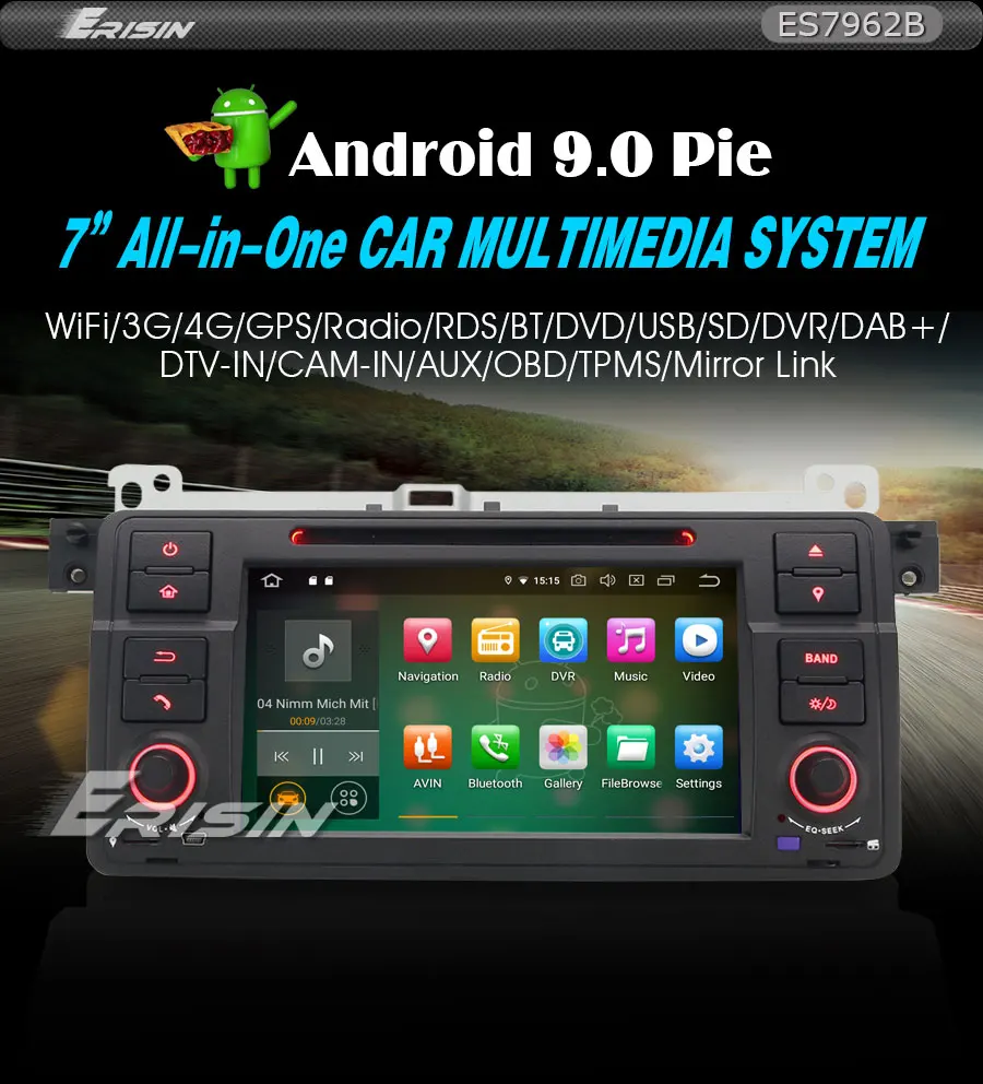 Erisin ES7962B " Android 9,0 автомобильный стерео gps DAB+ CD Bluetooth DTV DVR SD для BMW E46 M3 Rover75 MG ZT