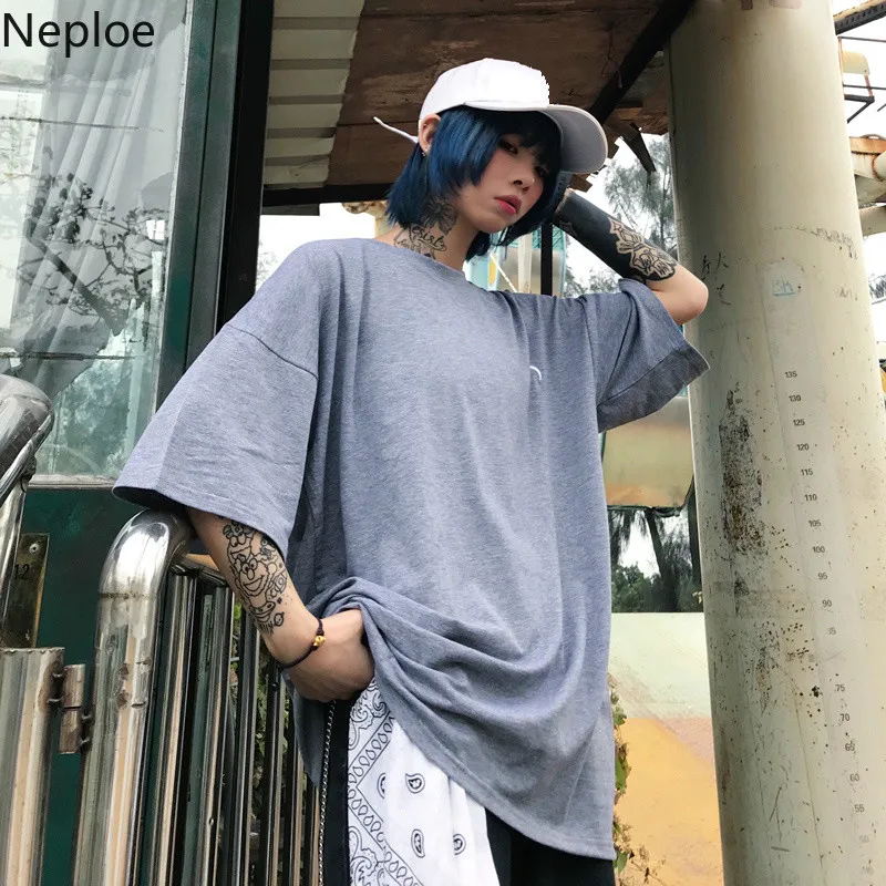 Neploe Harajuku футболка для женщин летние хлопковые Винтаж Вышивка уличный с короткими