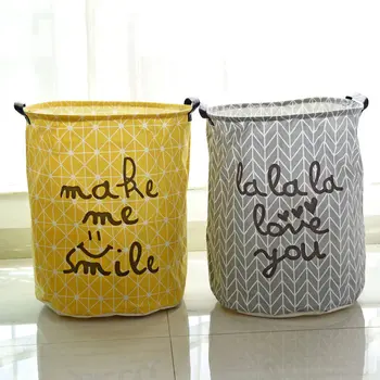 

Cotton Linen Zakka Vintage Storage Laundry Basket Large Capacity Yellow Grey Arrow With Handle Crown LinenFold Bin40x50cm
