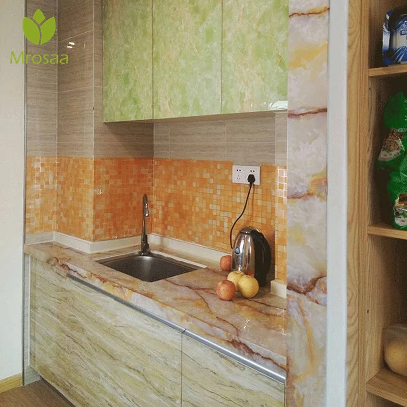 Mrosaa Hot 5M PVC Kitchen Wall Sticker Waterproof Aluminum Foil Self-Adhesive Bathroom Wallpaper for kitchen furniture sticker