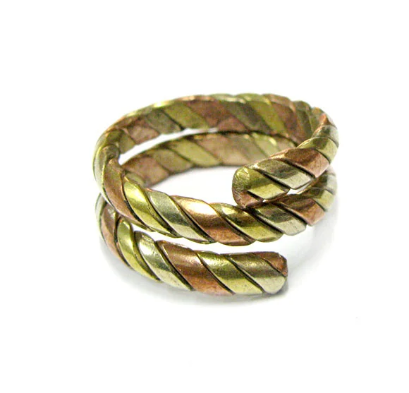 

R006 Indian Three Coppers Wrapped Silk Rings Vintage Best Offer Multi Designs