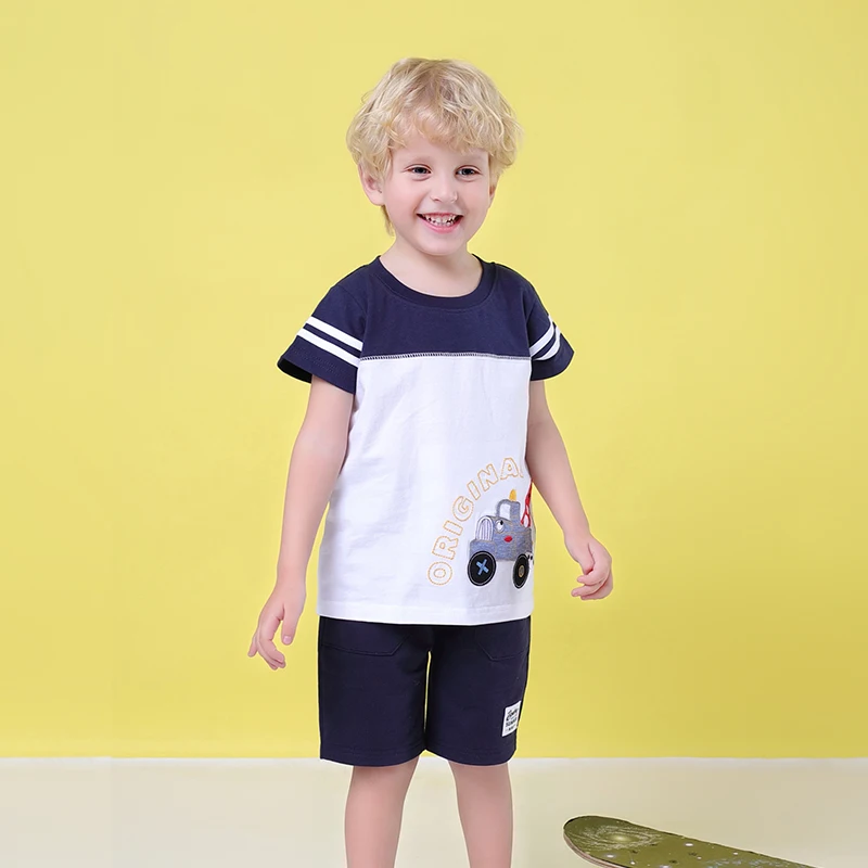 

100% Cotton Children's Sets Infant Kids Boys Clothes Children Clothing Sets Summer Baby Girls Clothes Cartoon Car T-Shirt+Shorts