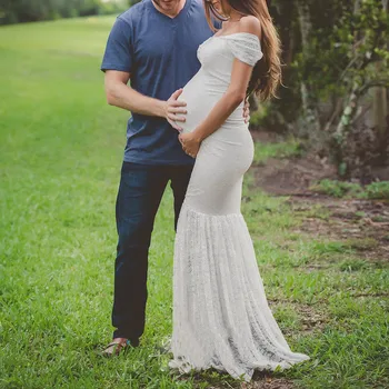 

Womens Pregnants Sexy Photography Props Off Shoulders Lace Nursing Dress maternity long dresses robe de grossesse photographie