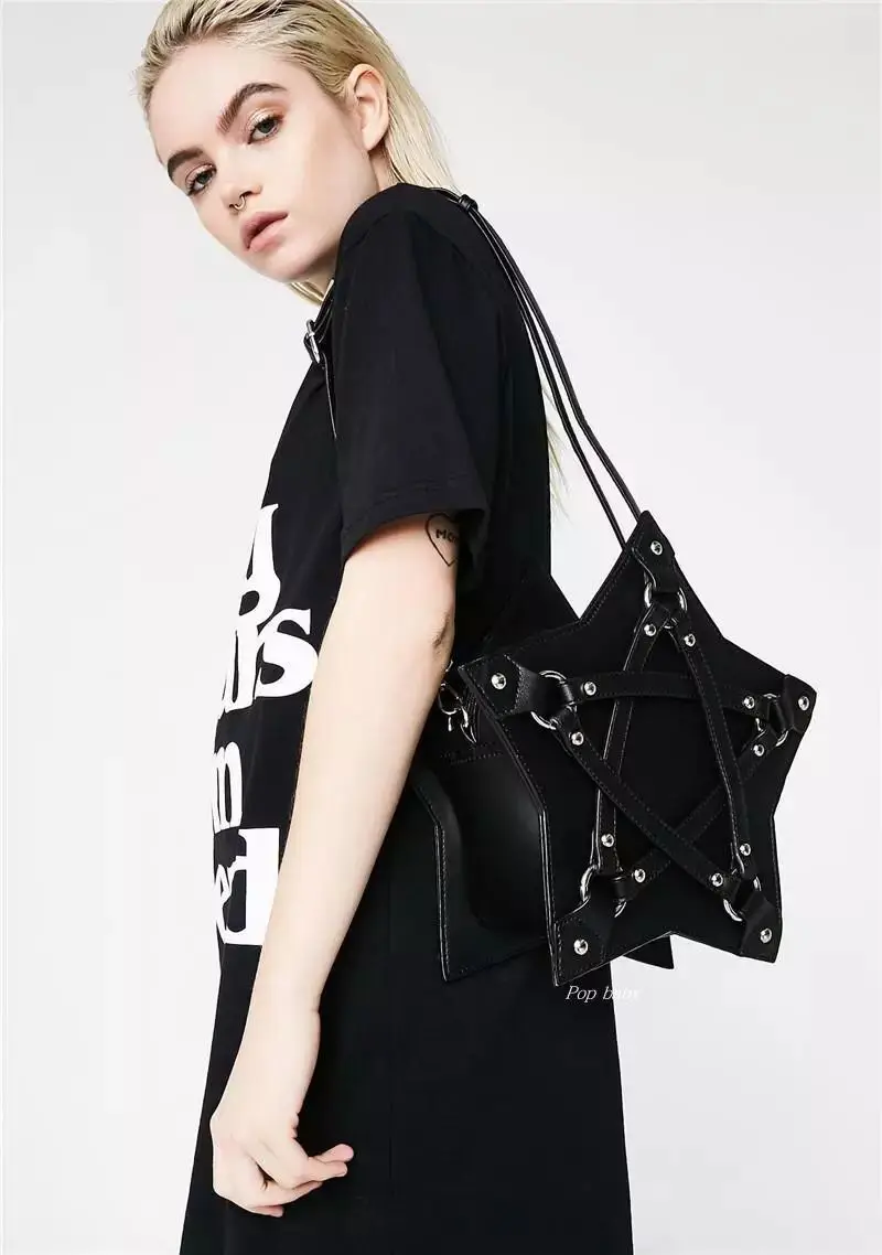 Модный стиль Пентаграмма Панк темнота Готический Пять звезд Сумочка для женщин девушка черный PU сумка с цепочкой