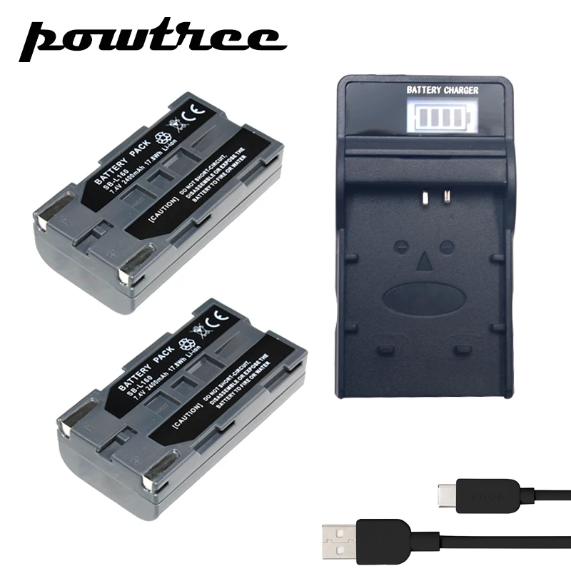 

2Packs SB-L160 Li-ion Camera Battery 7.4V 2400mAh +1Port Battery charger with LED For SAMSUNG SC-L530 SC-L550 SC-L610 SC-L630