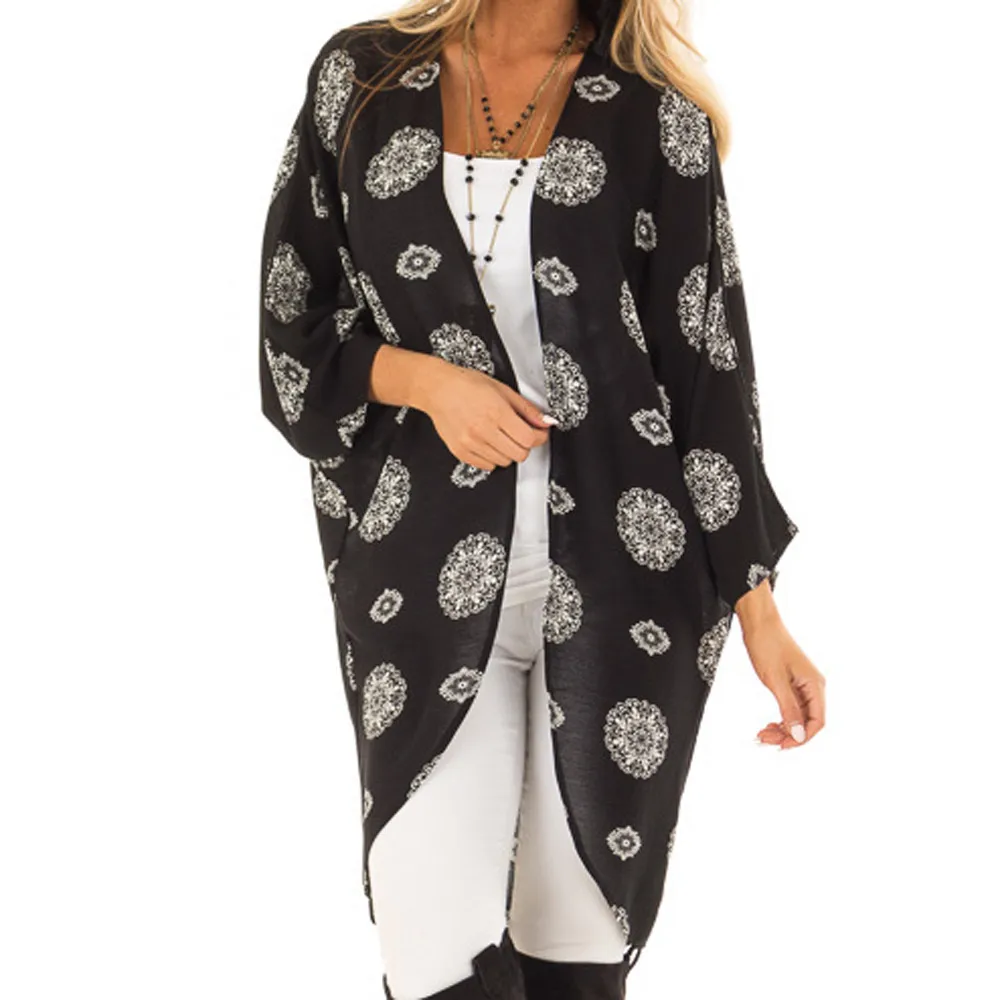 

2019 Summer Printed Cardigan Bikini Cover Up Chiffon Smock Kaftan Beach Dress Swimsuit Women Beachwear Cape Pareos Robe De Plage
