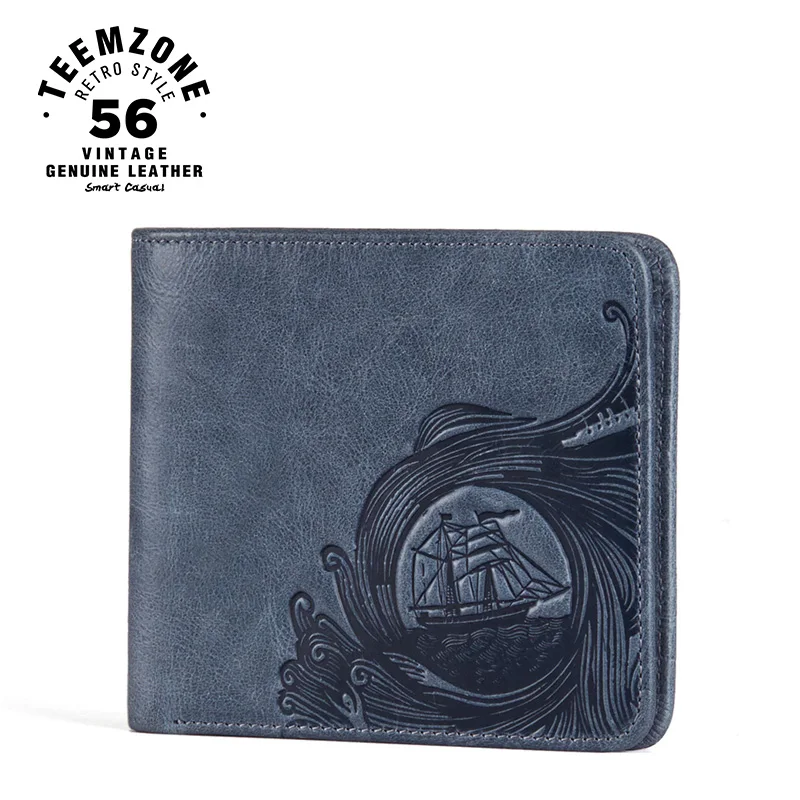 

teemzone Ocean Series Men Genuine Leather Cowhide Horizontal Wallet Credit Card Holder Cash Receipt Holder ID Window Q805