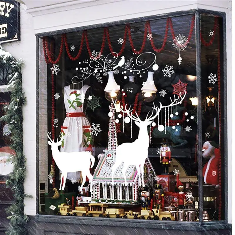 Рождественская Наклейка на окно, модная Съемная Снежинка, елки, настенная художественная наклейка, наклейка на окно