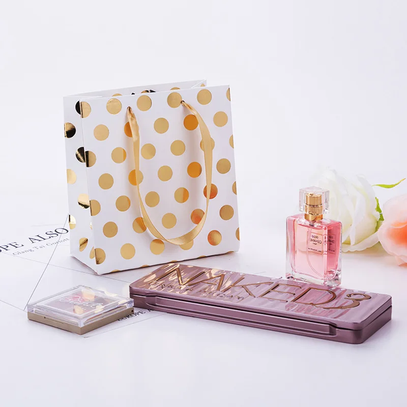

5pcs/lot Dots Kraft Paper Bags Small Gift Bags with Handles for Cosmetics Wedding Birthday Cardboard Wrapping Bags High Quality