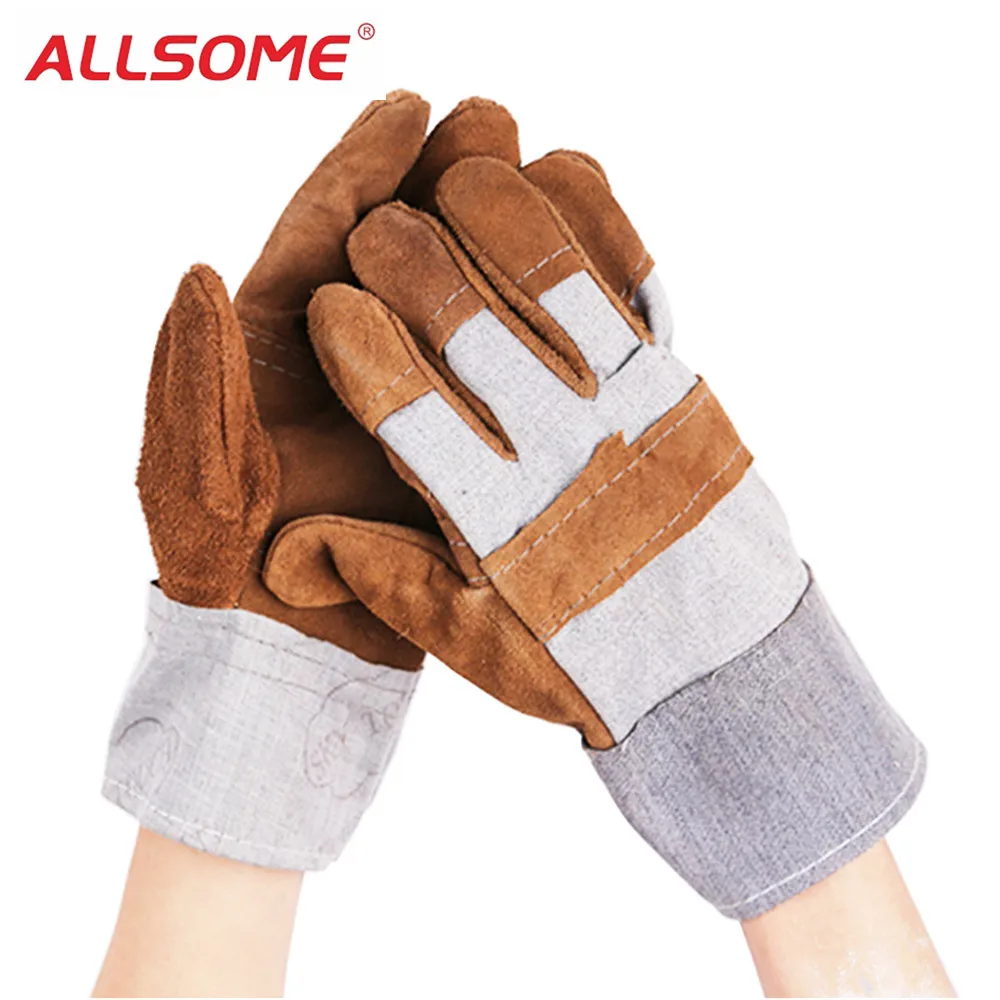

ALLSOME Work Gloves Cowhide Leather Men Working Welding Gloves Safety Protective Garden Sports Wear-resisting Gloves HT1725+