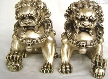

Antique old Tibetan Silver grand silver lion statue tools wedding Decoration Brass Bronze