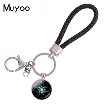 

2018 New Atheist Atom Symbol Leather Rope Keychain Round Photo Key Ring Art Glass Cabochon Jewelry Keychains