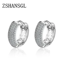 Роскошные серьги-гвоздики из стерлингового серебра 925 пробы с маленьким круговым круглым цирконом CZ для женщин Свадебные подарочные украшения для помолвки Bijoux