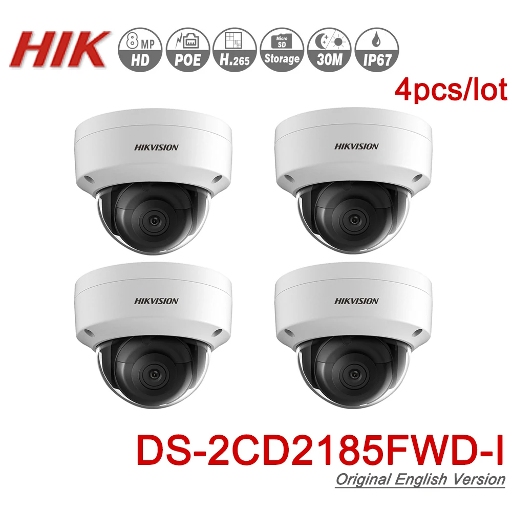 Hikvision IP Камера DS-2CD2185FWD-I 8MP Сетевая купольная POE H.265 CCTV камера sd-карта слот IK10 IP67 4