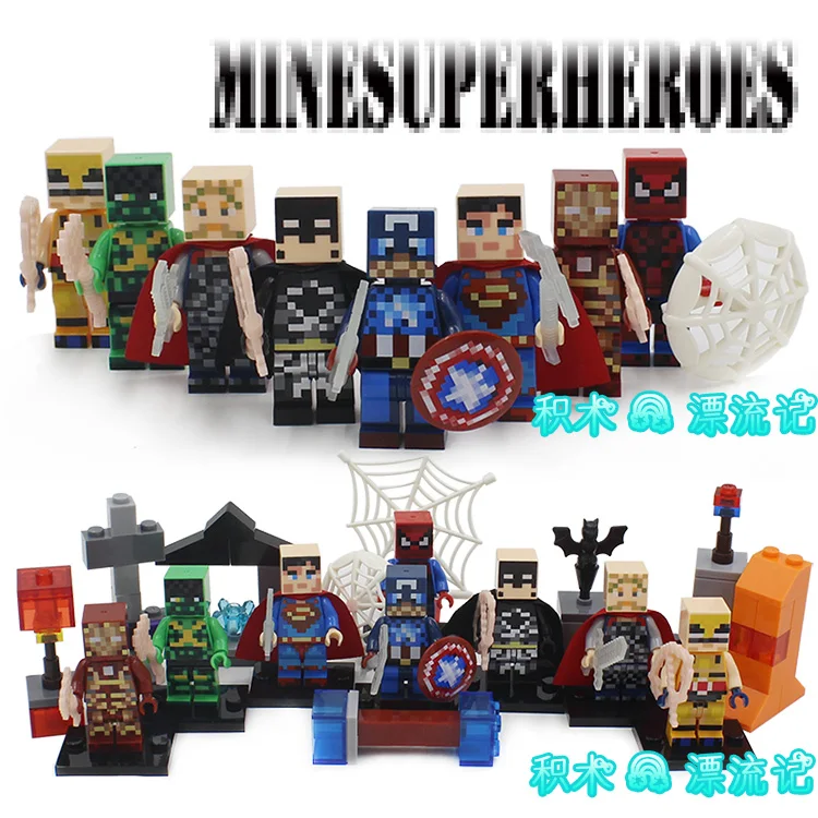 8Pcs Avengers Superheroes Batman Tony Punisher Mini figures Building Blocks Toys 