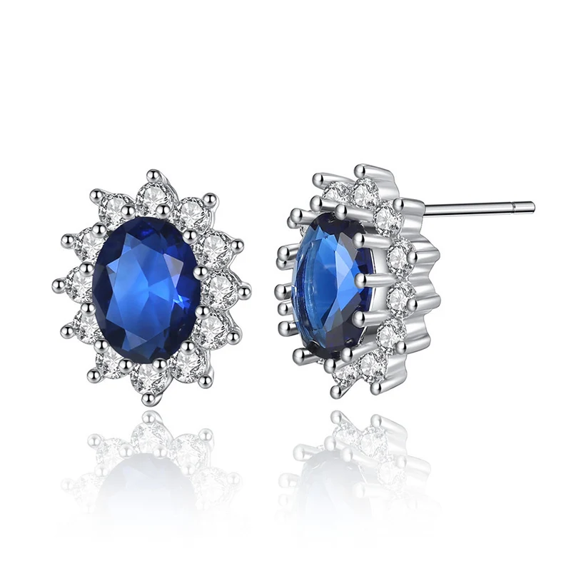 LXOEN модные синие овальные циркониевые серьги-гвоздики для женщин подарок красная бижутерия с кристаллом для серьги для девочки Oorbellen маленькие серьги - Окраска металла: Blue